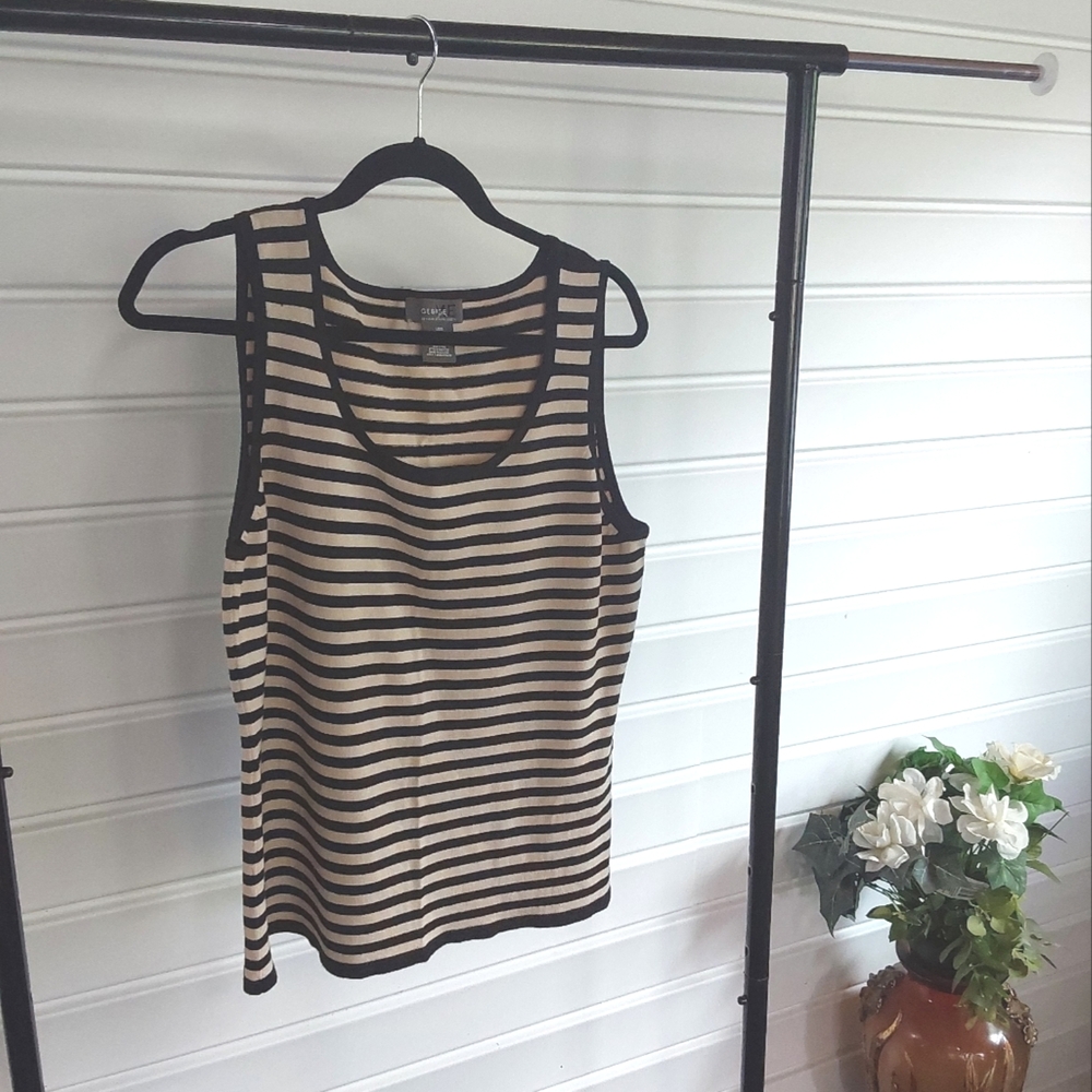 George Black and Tan Striped Tank Top Size XL